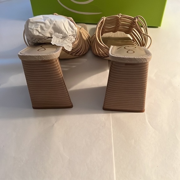Sam Edelman Laurette block heels mule slip on sandals Sz 8 1/2 Almond Bungee new - Picture 11 of 12